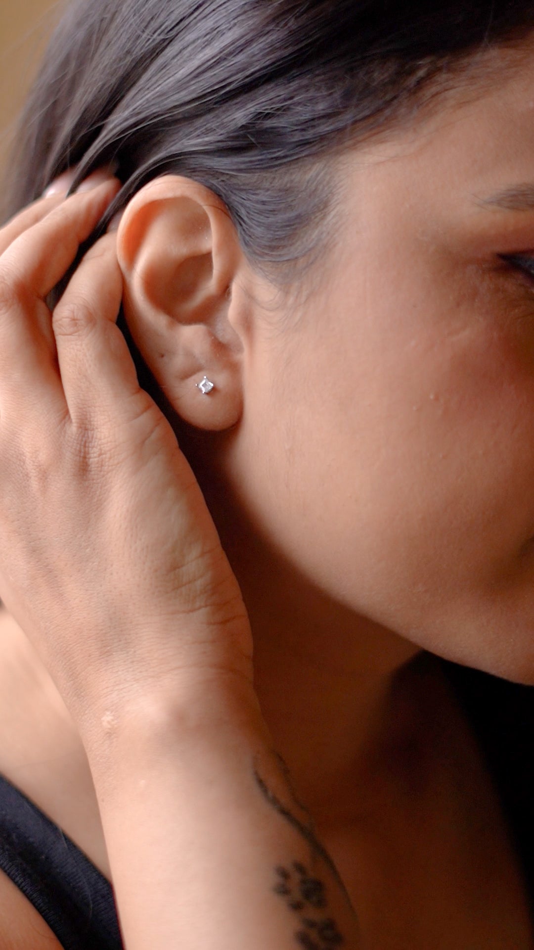 Silver Petite Square Solitaire Earrings