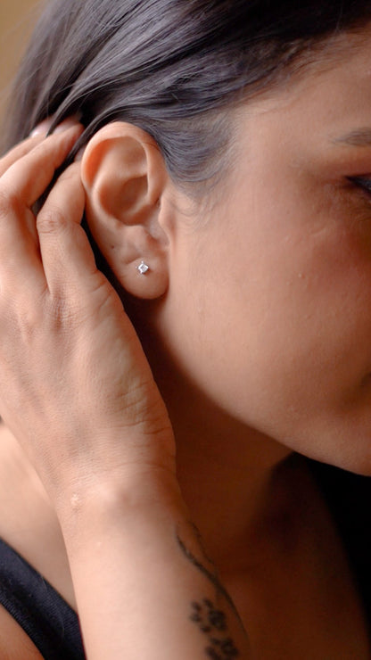 Silver Petite Square Solitaire Earrings