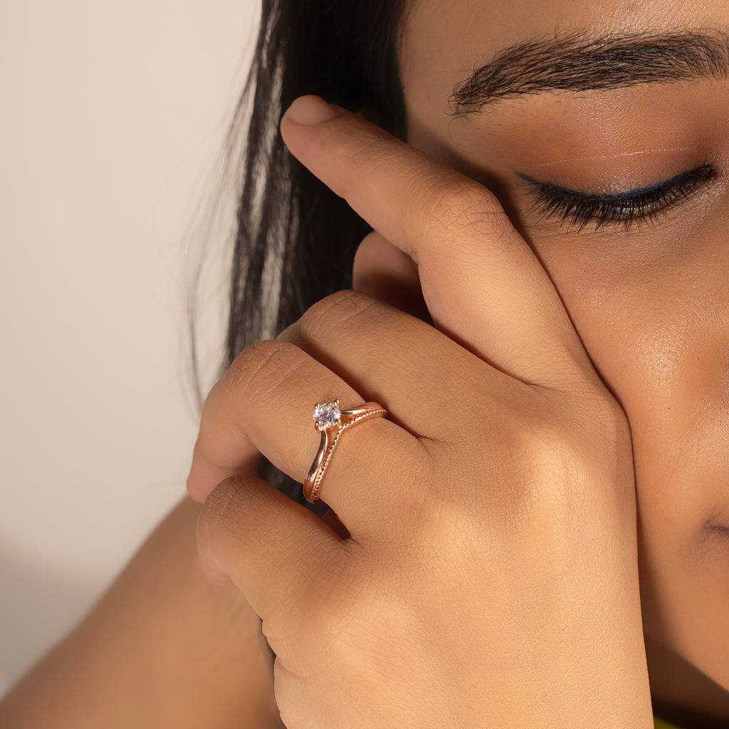 Double Layered Adjustable Rose Gold Round Solitaire Ring