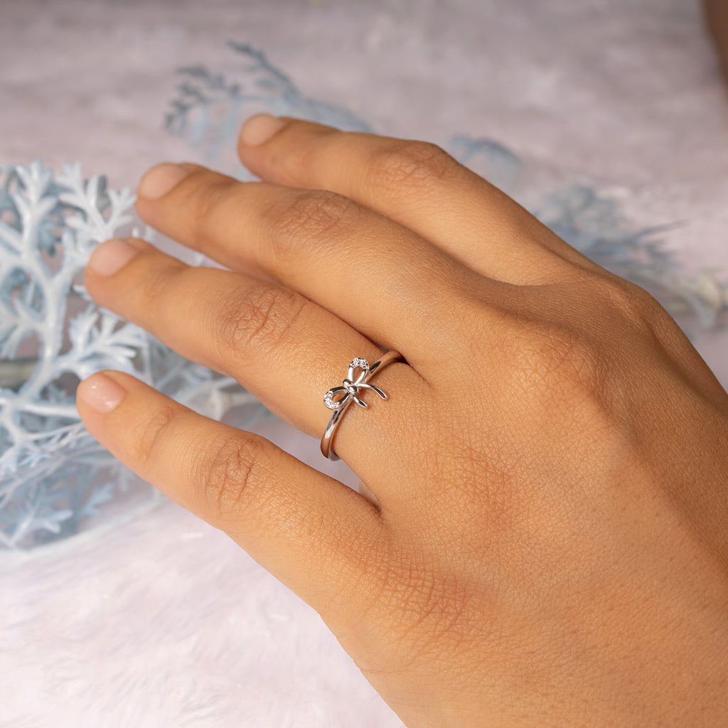 Adjustable Silver Bow Ring
