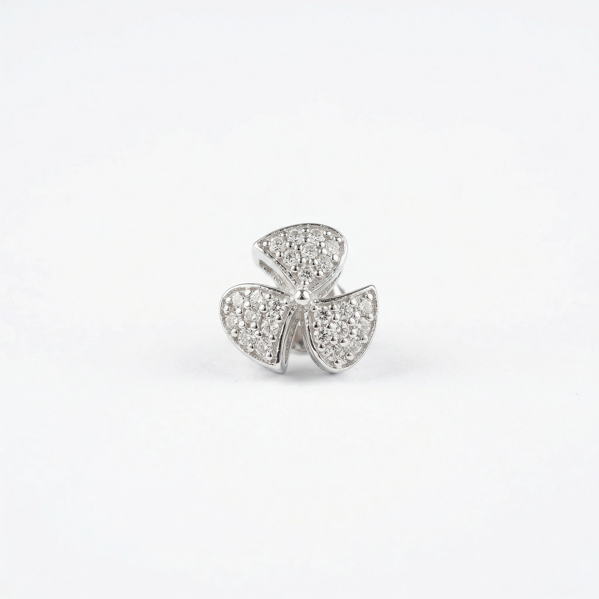 Silver delicate fan diamond studded earrings