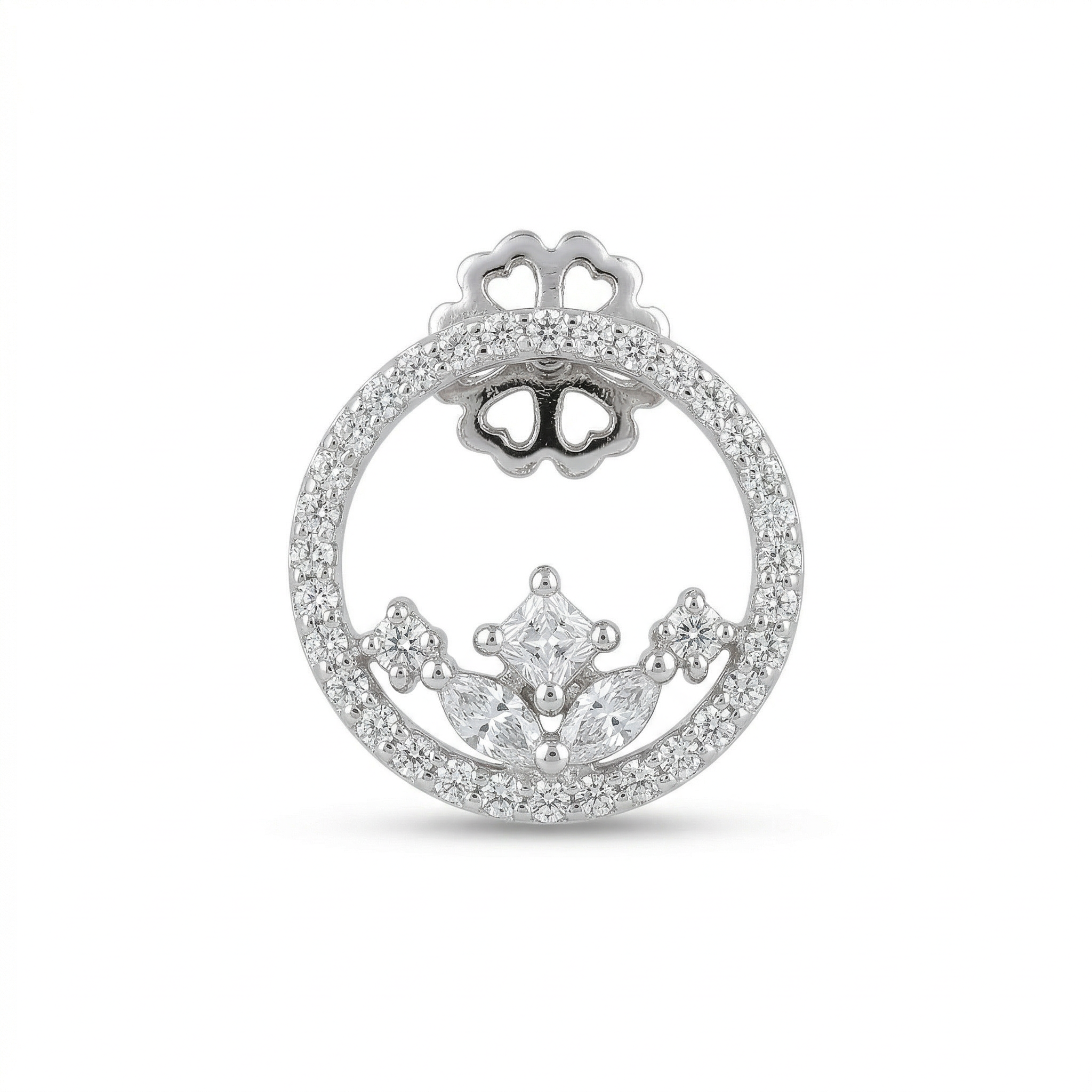 Silver heart shaped designer danglers earrings