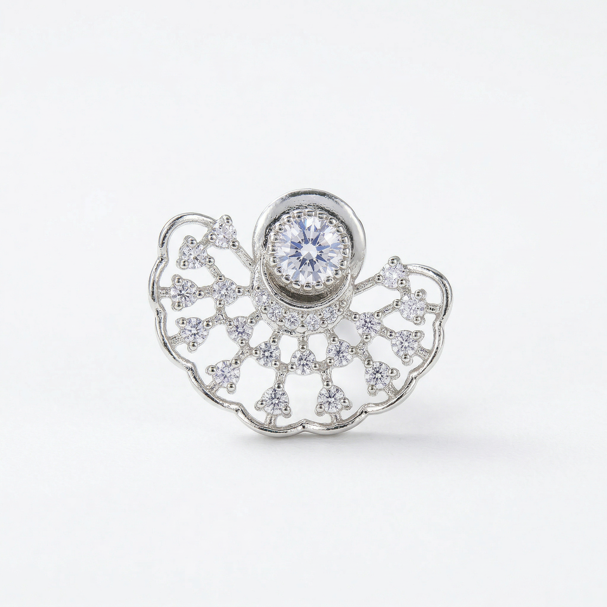 Silver fan shaped designer earrings