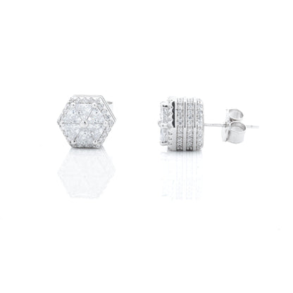 Silver White Crystal Hex Earrings