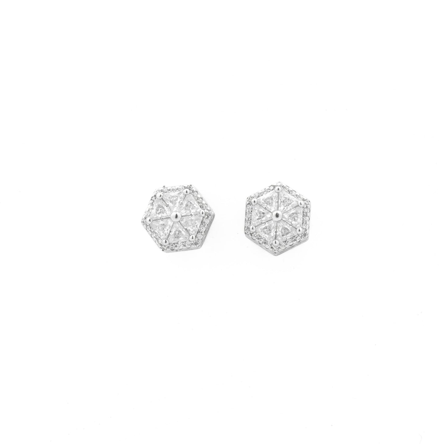 Silver White Crystal Hex Earrings