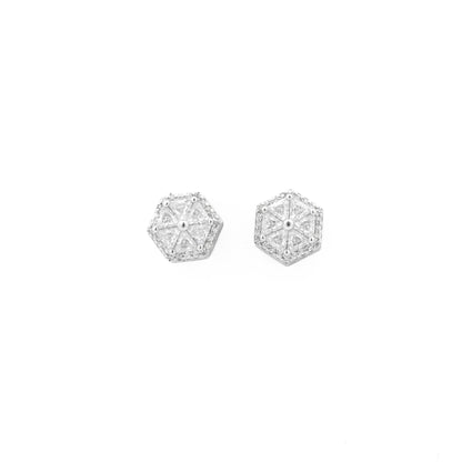 Silver White Crystal Hex Earrings