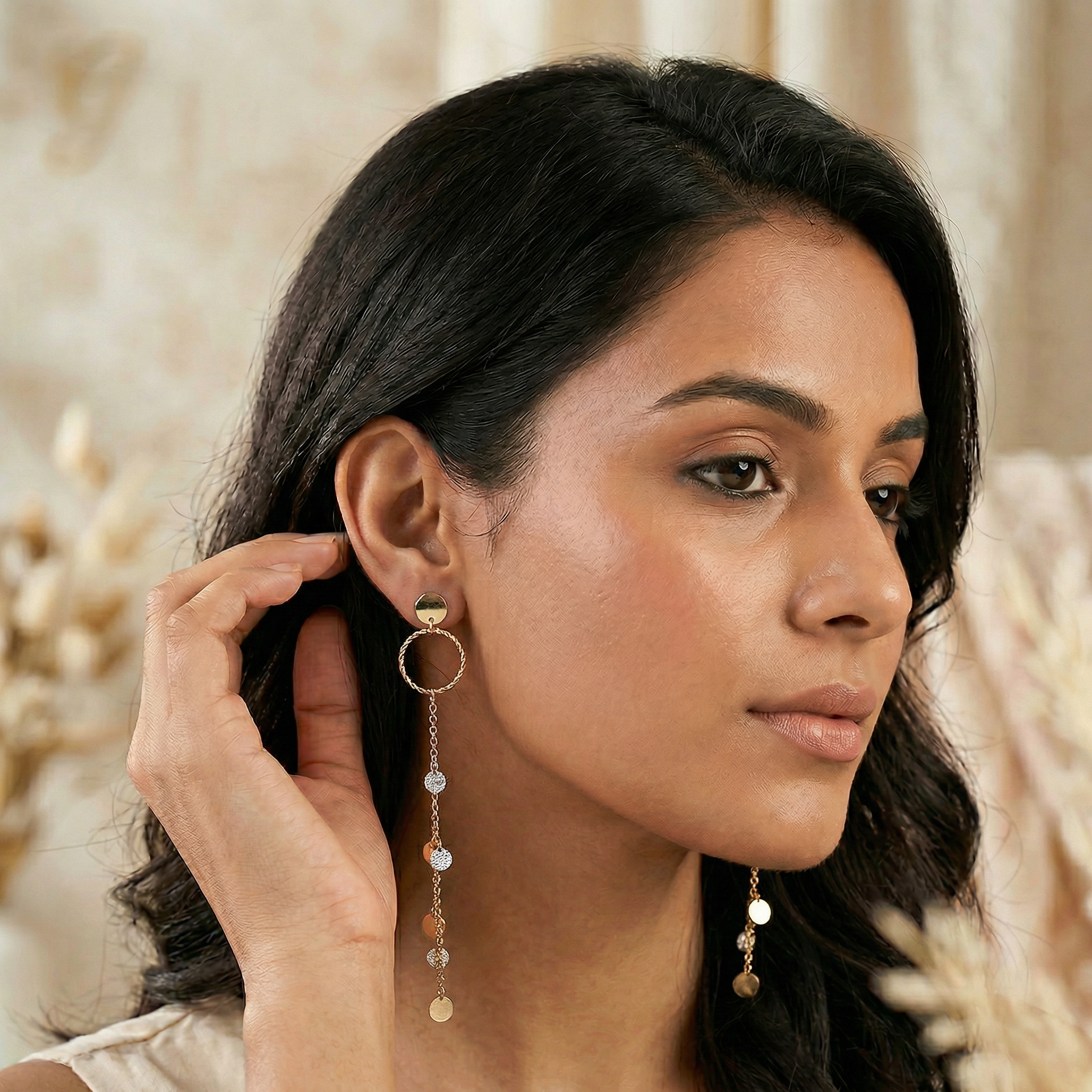 Silver rosegold designer long dangler earrings