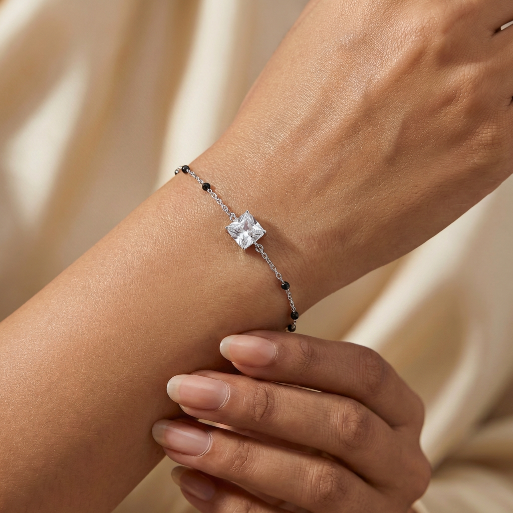 Silver Cushion Cut Hand Mangalsutra