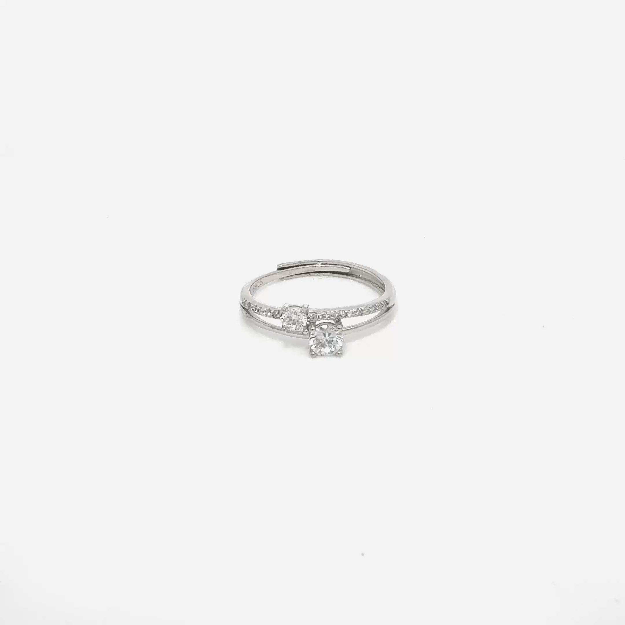 Double Layered Adjustable Silver Solitaire Ring