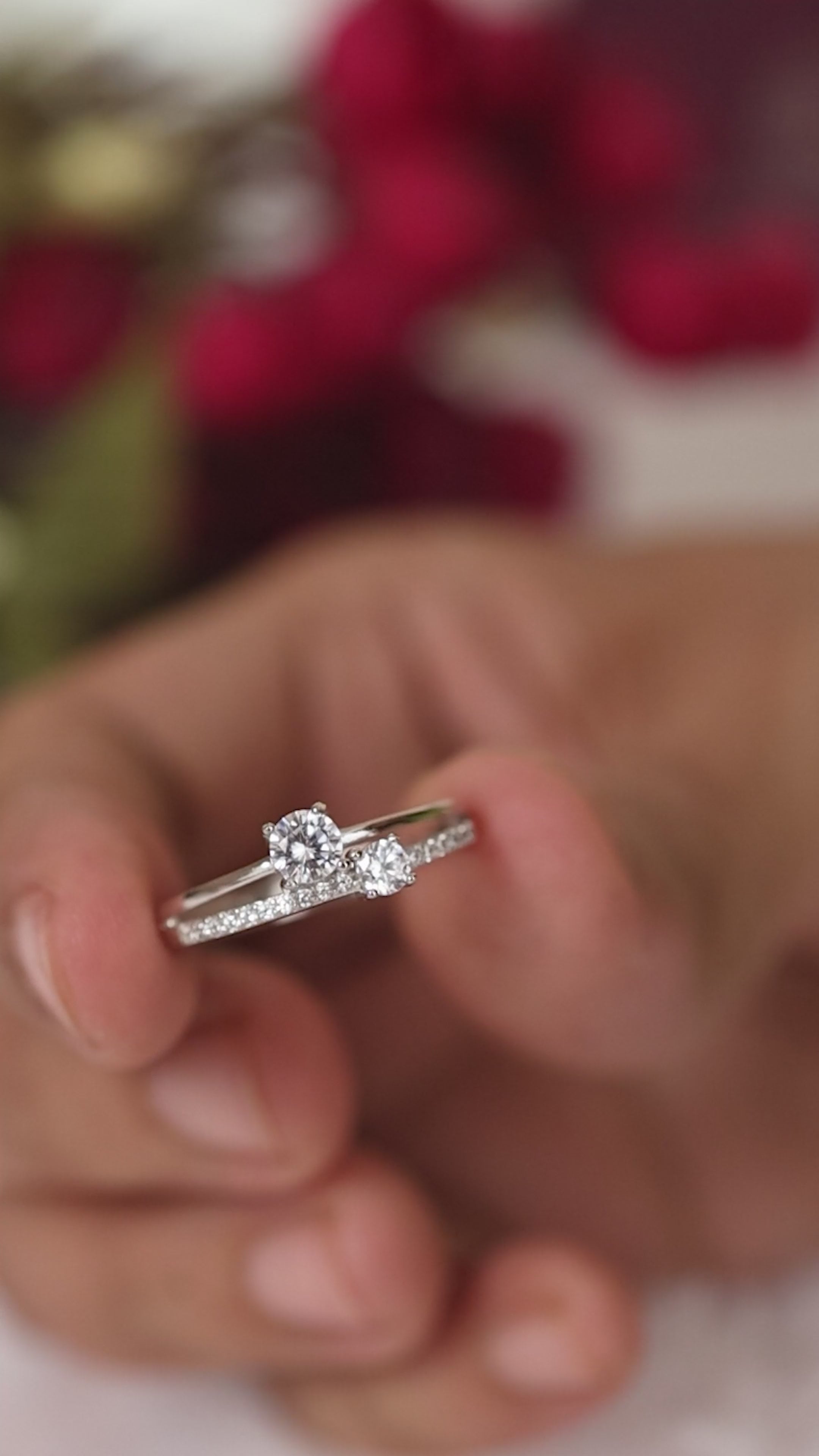 Double Layered Adjustable Silver Solitaire Ring