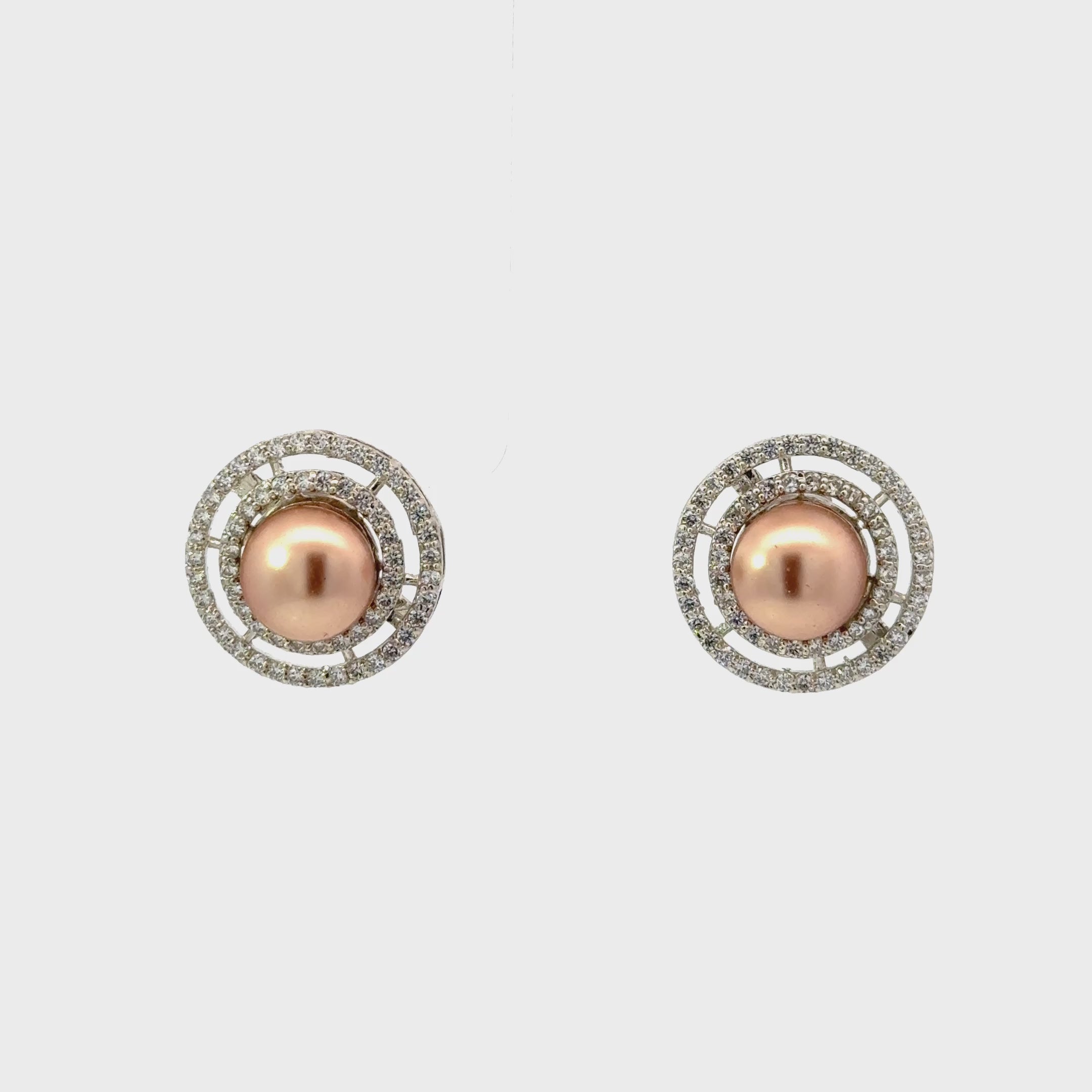 Silver brown diamond studded heavy tops earrings