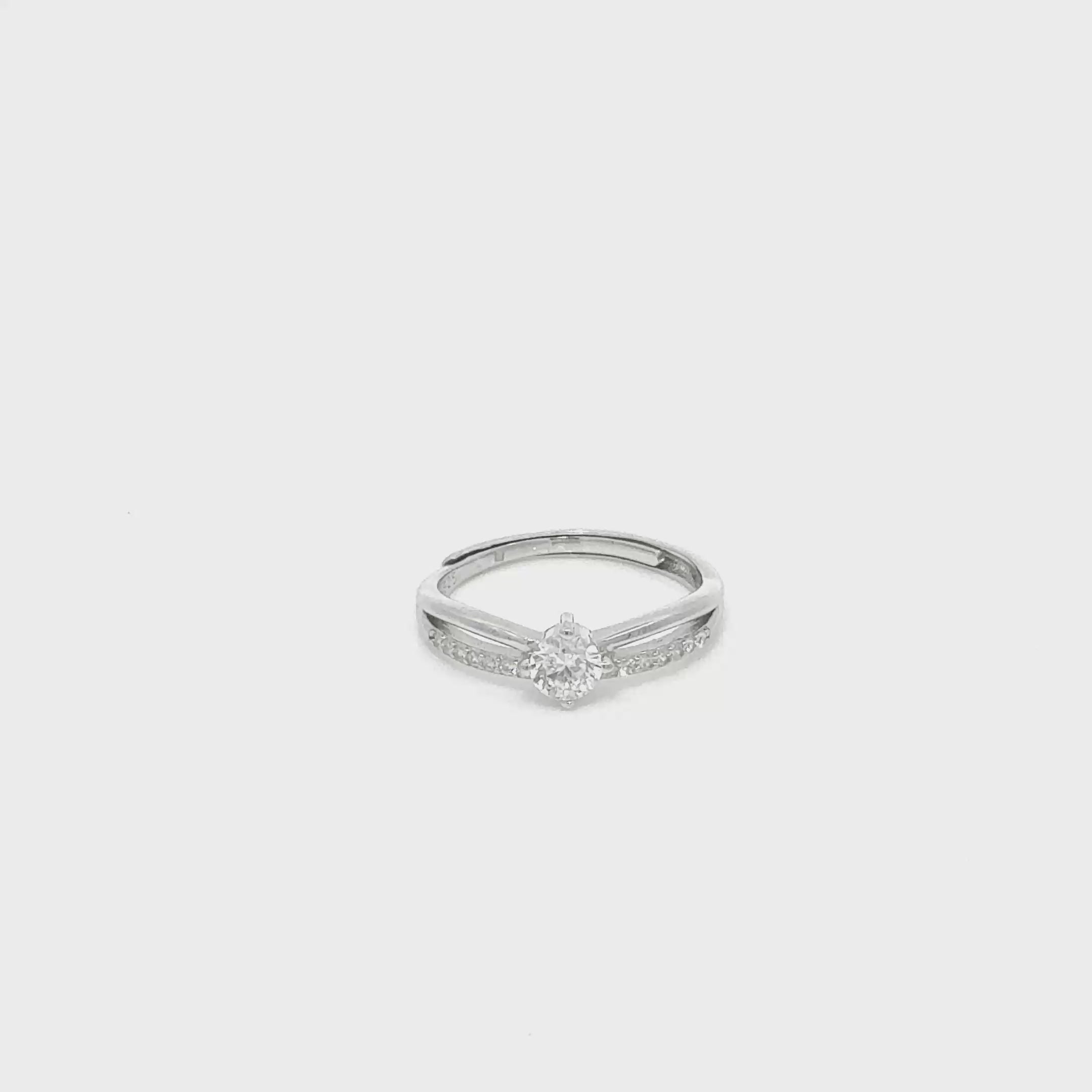 Adjustable Silver Solitaire Diamond Studded Ring