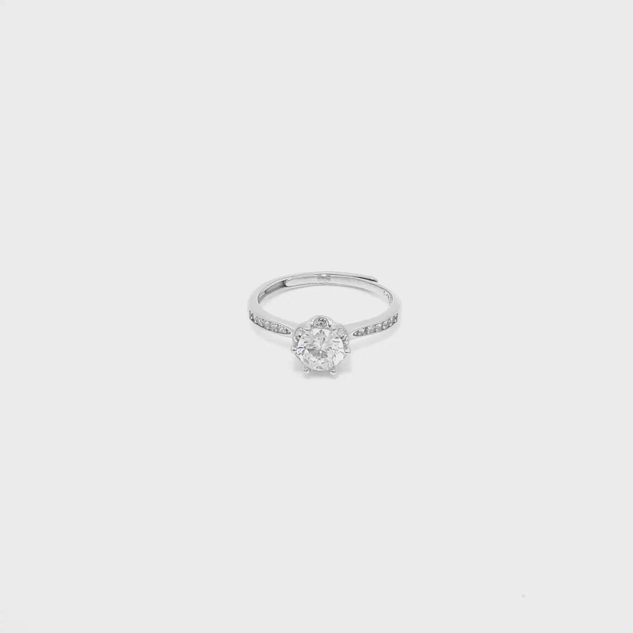 Adjustable Silver Solitaire Engagement Ring