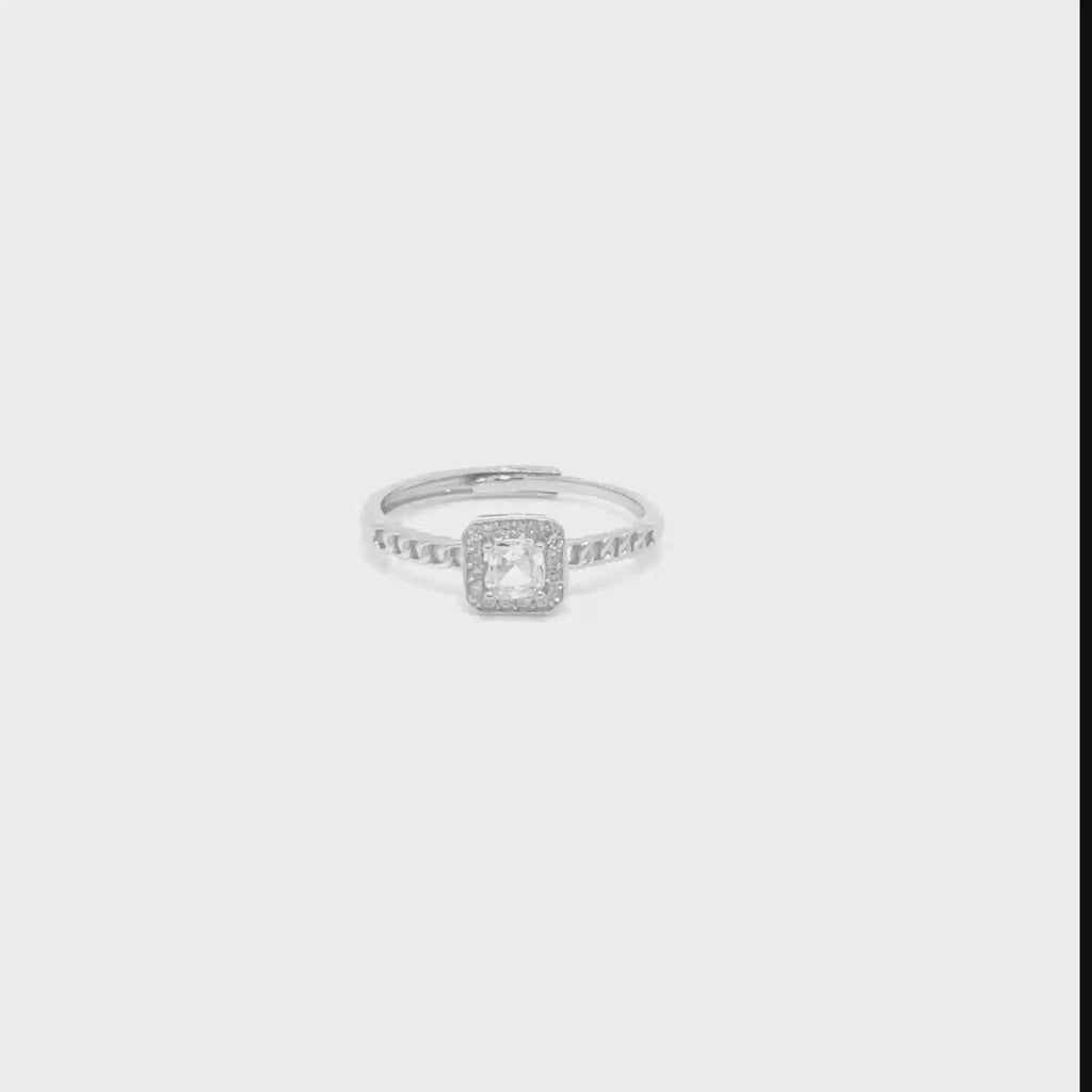 Adjustable Silver Square Solitaire Engagement Ring