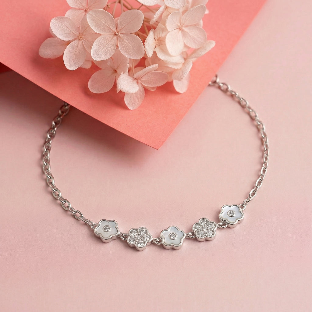 Silver Blooming Diamond Enamel Bracelet