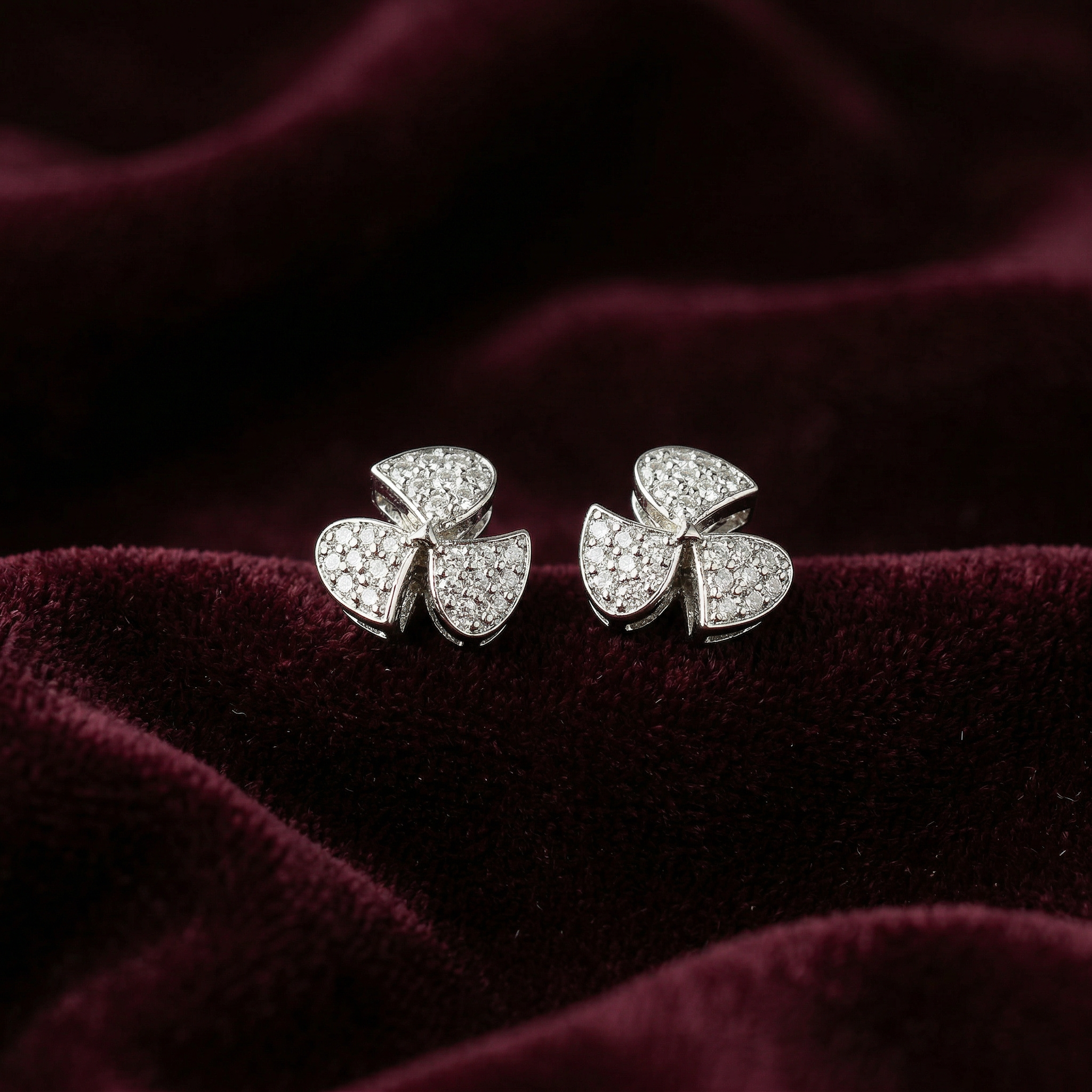 Silver delicate fan diamond studded earrings