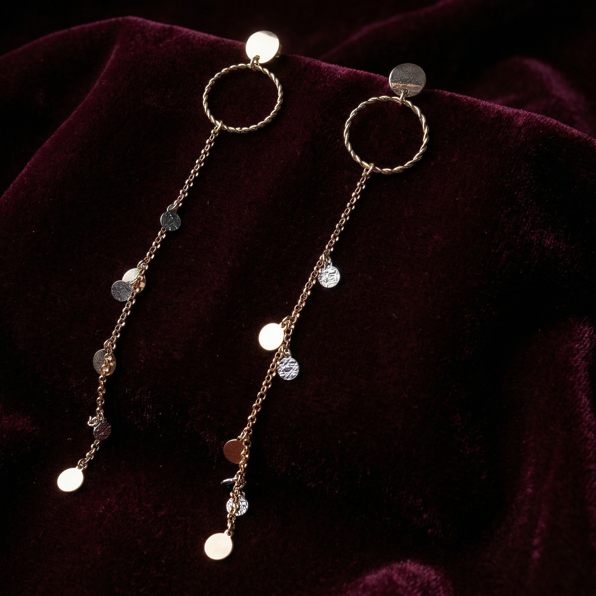 Silver rosegold designer long dangler earrings
