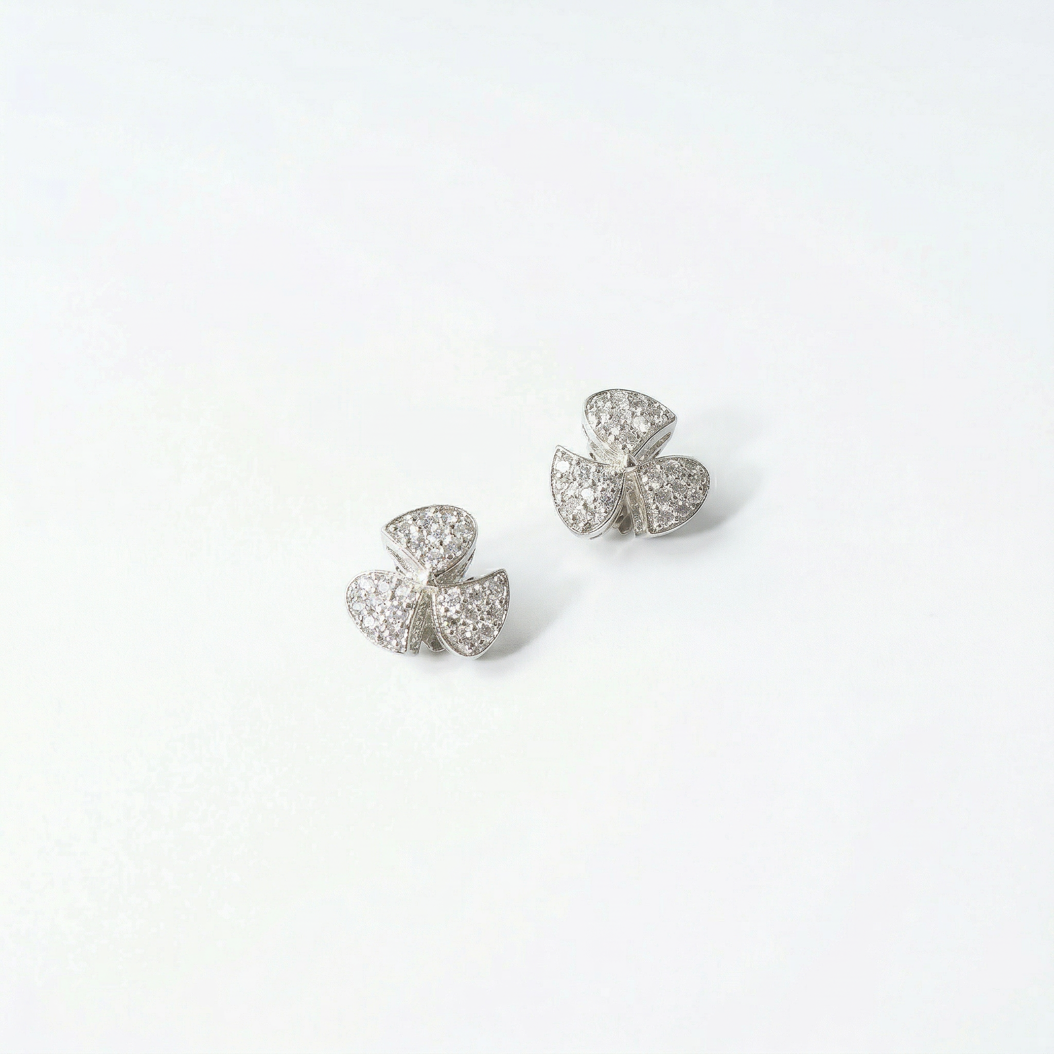 Silver delicate fan diamond studded earrings