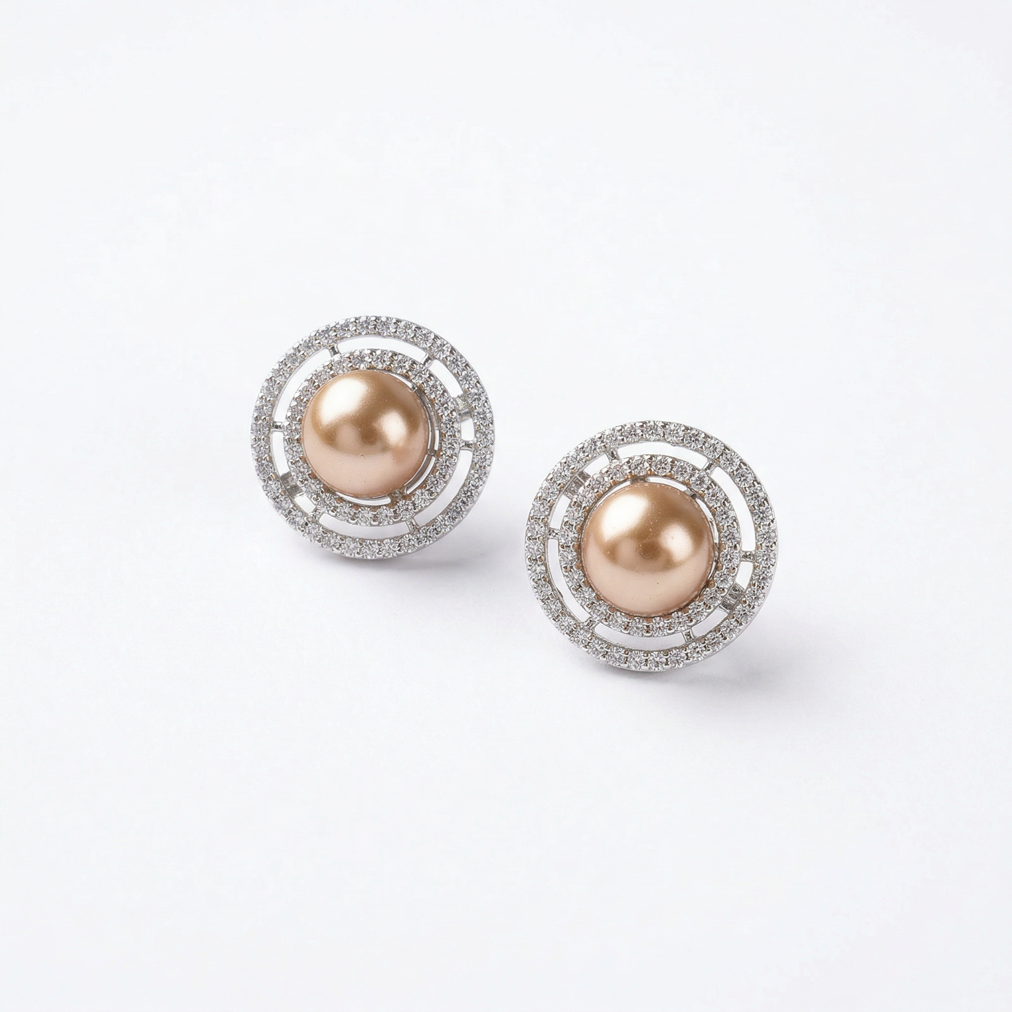 Silver brown diamond studded heavy tops earrings