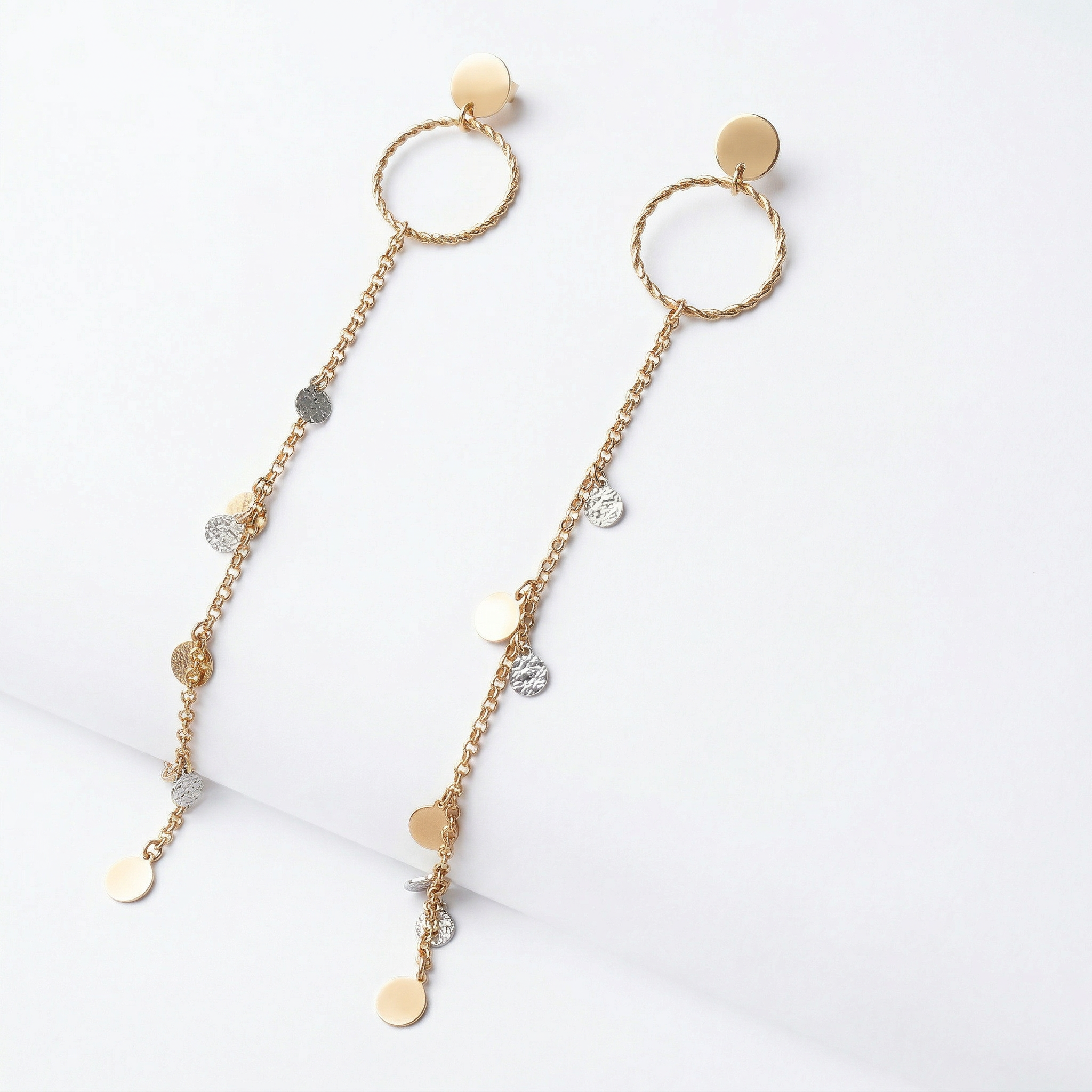 Silver rosegold designer long dangler earrings